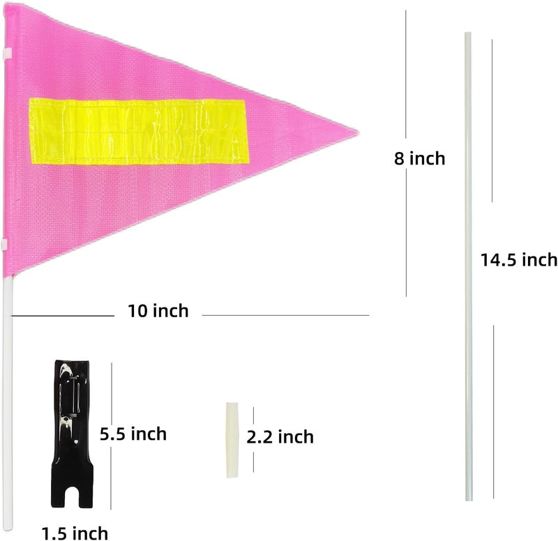 Acrebow Bike Safety Flag with Pole 2 Sets, 6-Foot Adjustable Height Sturdy Fiberglass Tear-Resistant Waterproof Pink Safety Flag (PINK) - Image 2